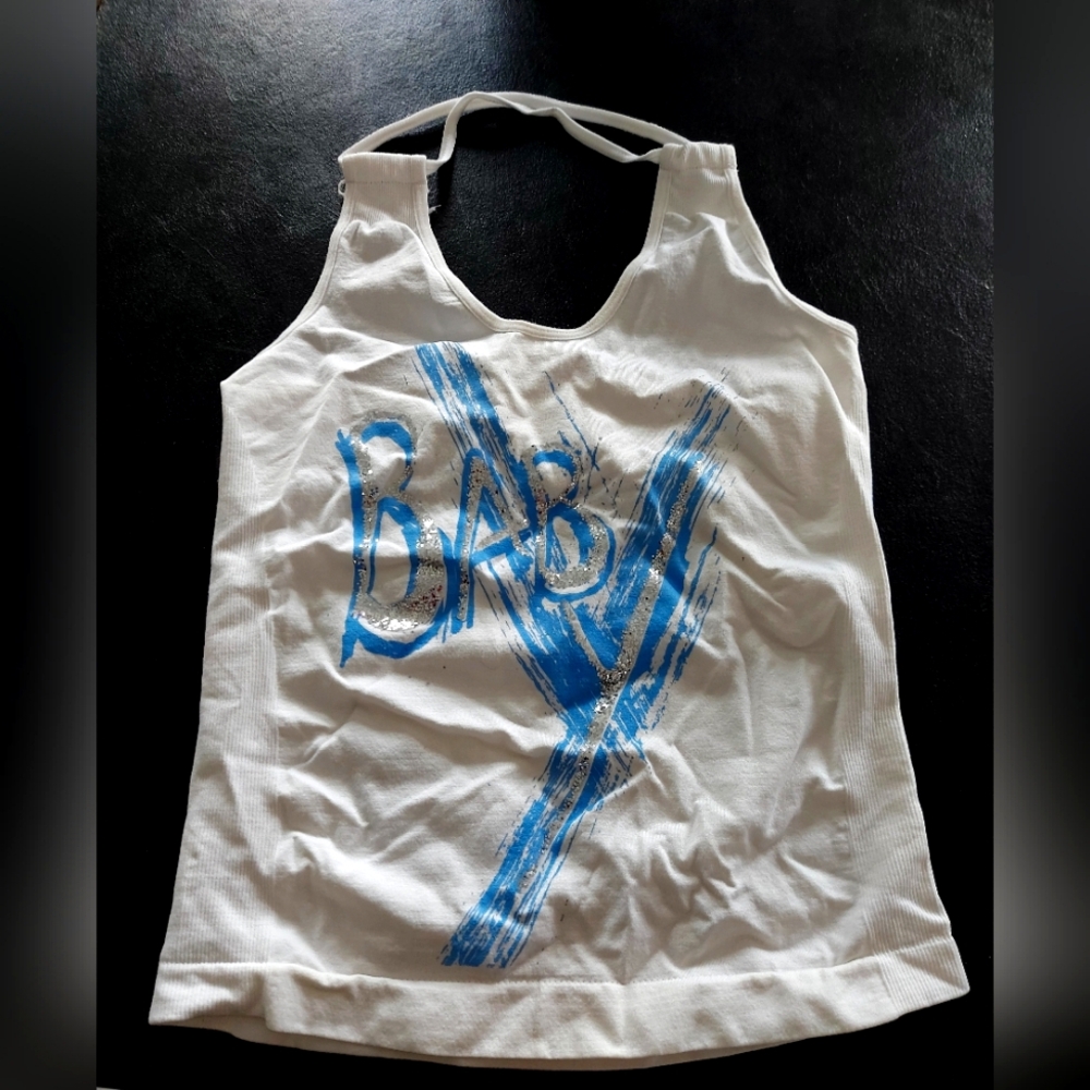 O/S Youth White and Blue Graphic Halter Top